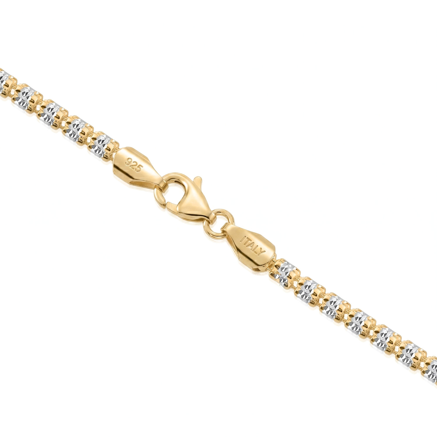 Two-Tone Gold 3mm 4mm Diamond-Cut Ice Chain Necklace 16″-24″ 925 Sterling Silver