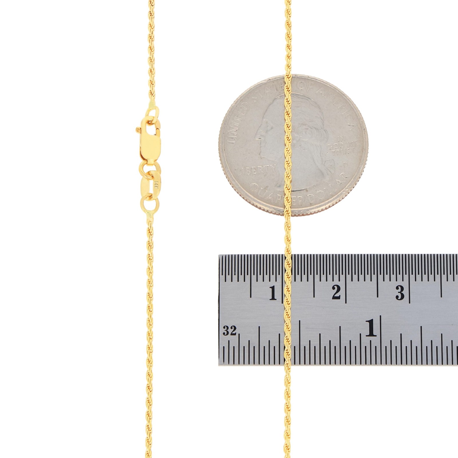 14K Yellow Gold Solid 1mm Diamond Cut Rope Link Chain Pendant Necklace 16″-30″