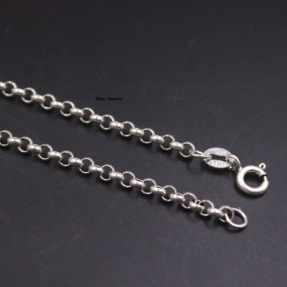 27.5INCH Real S925 Sterling Silver Chain Men 3mm Cable Rolo Link Necklace 9-10g