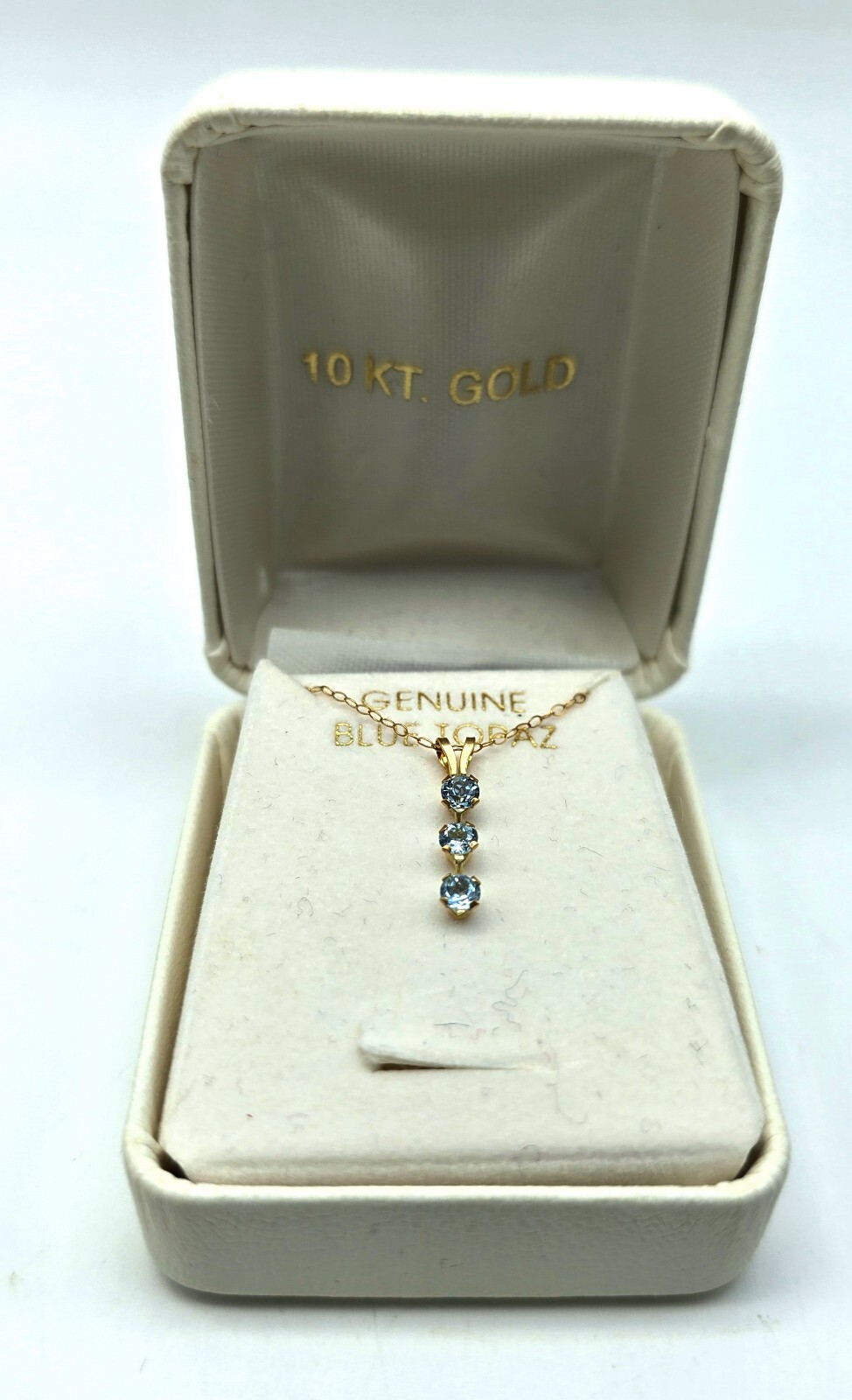 Pretty Blue Topaz 10k Gold Necklace, Dainty & Thin, 17″, New In Box, .31 G Total