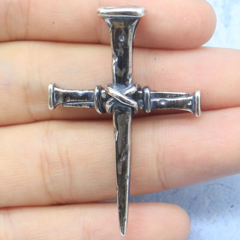 9.5g Cross Of Nails Christianity Pendant Real 925 SOLID STERLING SILVER Pendant