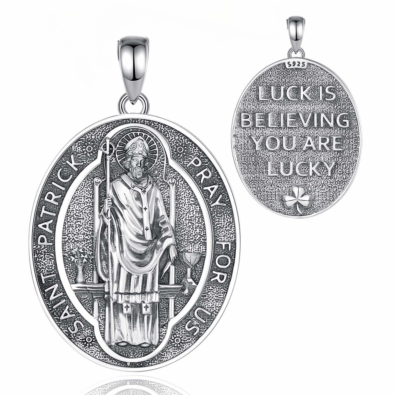 Sterling Silver Two-Sided Saint Patrick Necklace