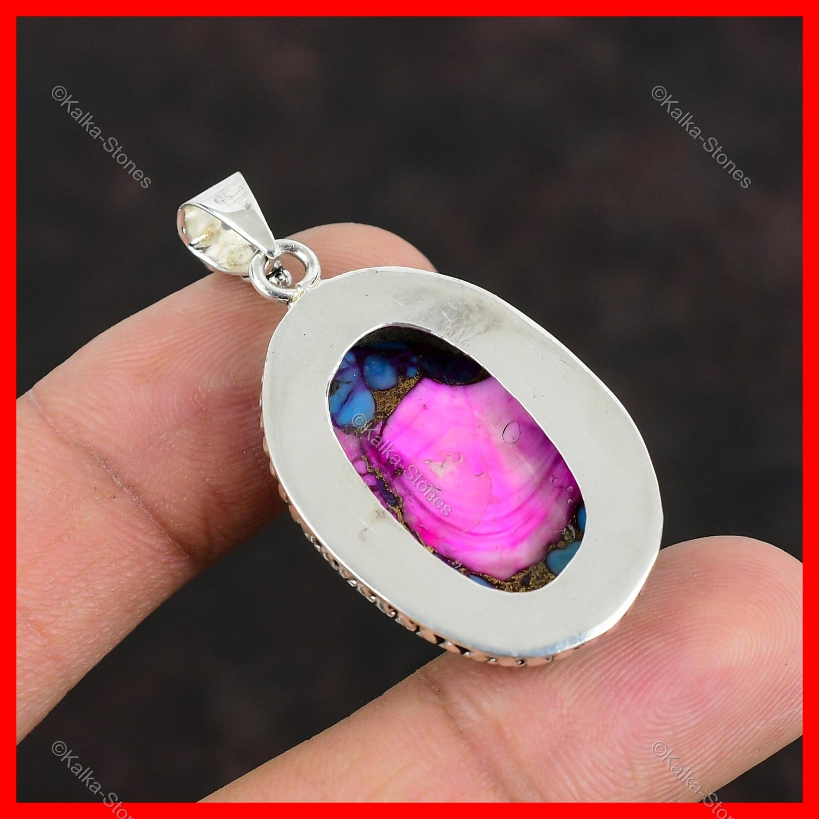 Natural Kingman Pink Dahlia Turquoise Stone New Pendant Jewelry Sterling Silver