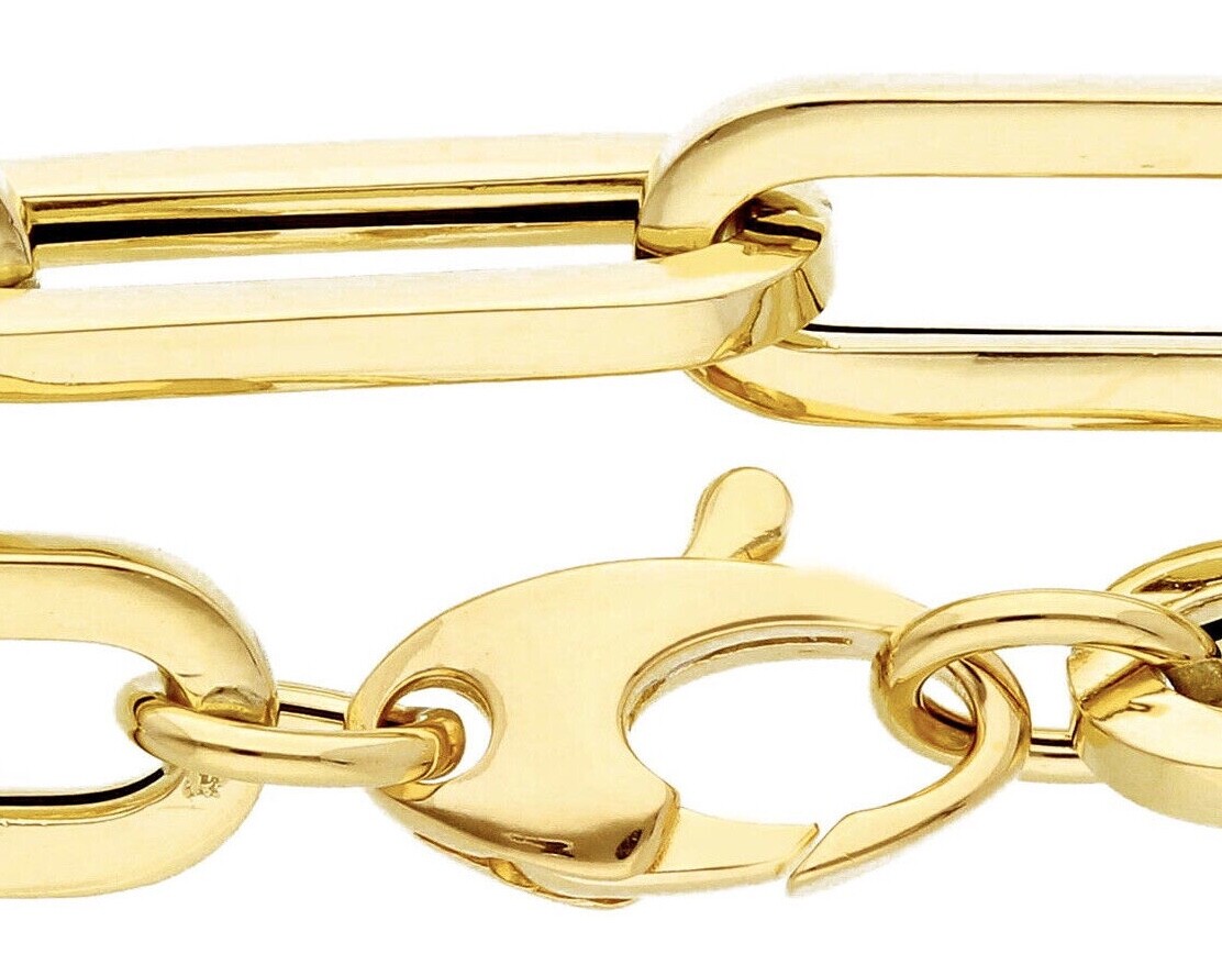 18K YELLOW GOLD CHAIN SQUARED OVAL PAPER CLIP BIG 7x20mm LINKS, 18″ 45cm, ITALY