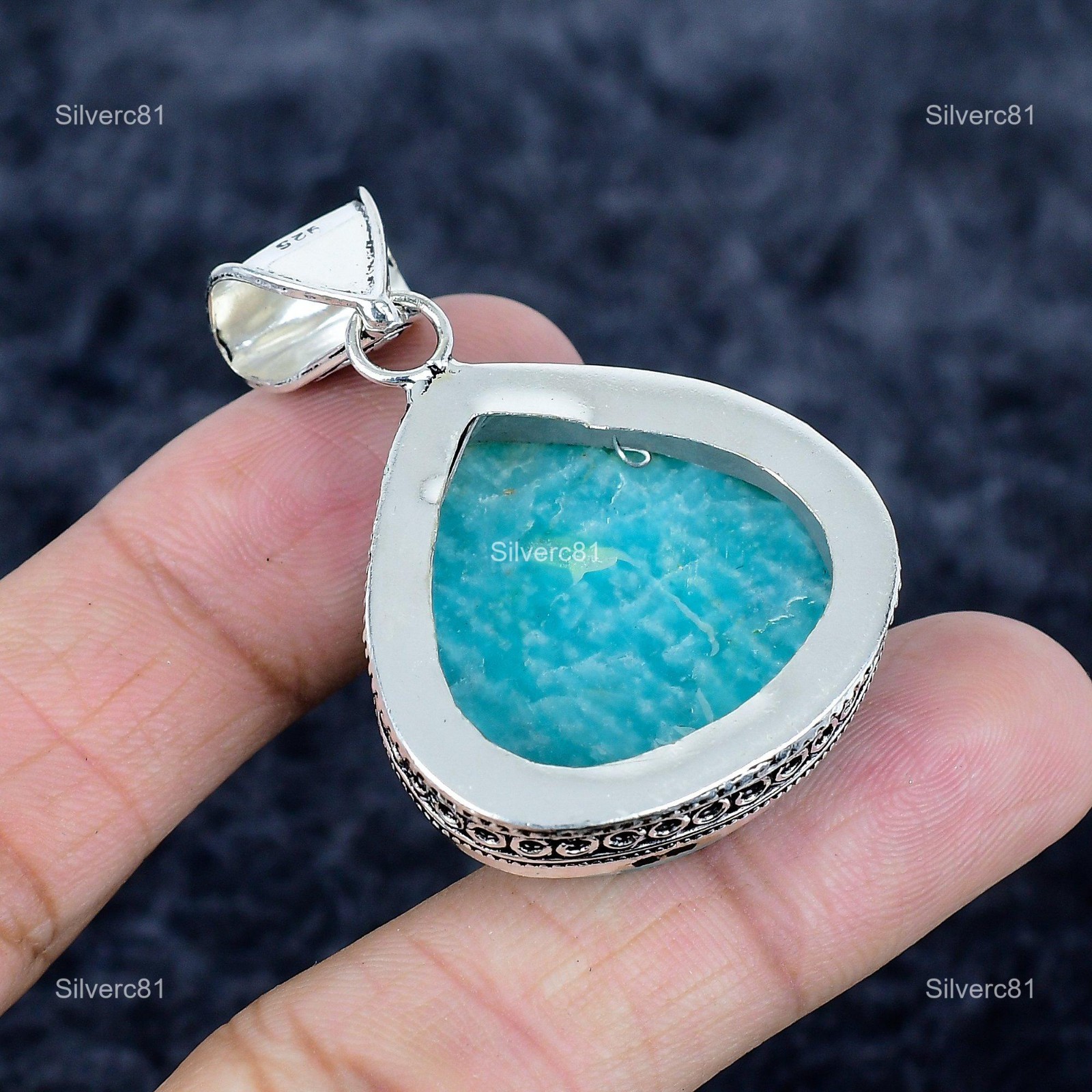 Heart Natural Amazonite 925 Silver New Birthday Bezel Daughter Gift Boho Pendant