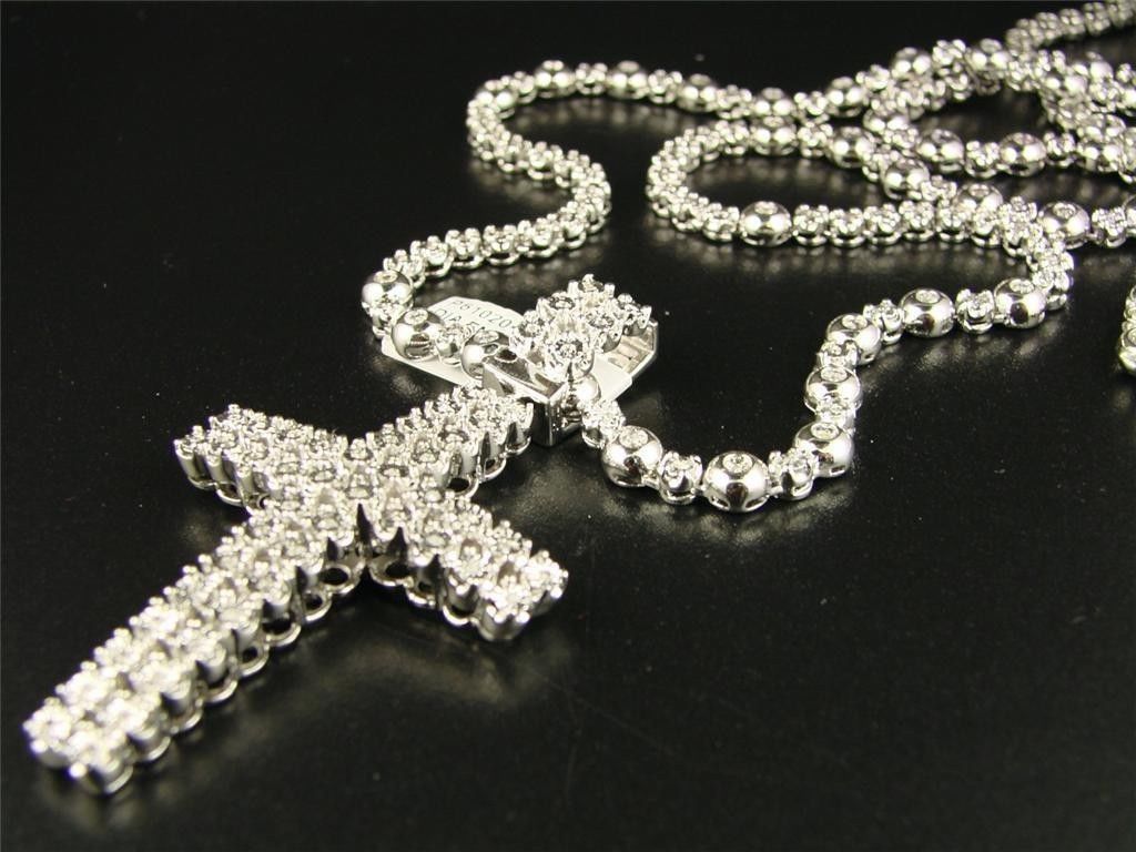 Men’s Rosary Chain and Cross in Natural Diamonds 3.50 CT 34 Inches