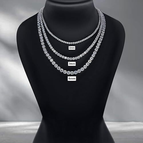5.25 Ct 2MM Width Tennis Chain Necklace Lab Created Moissanite Sterling Silver