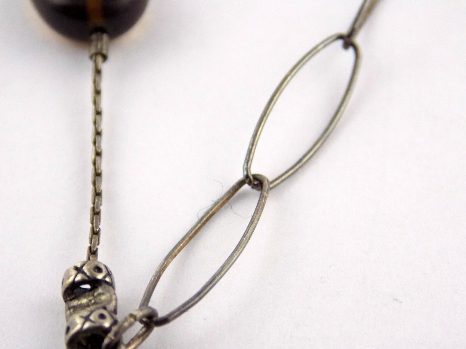 Sterling Silver Smoky Quartz Agate and Pearl Beaded Necklace 925 19.3g 18 Inches