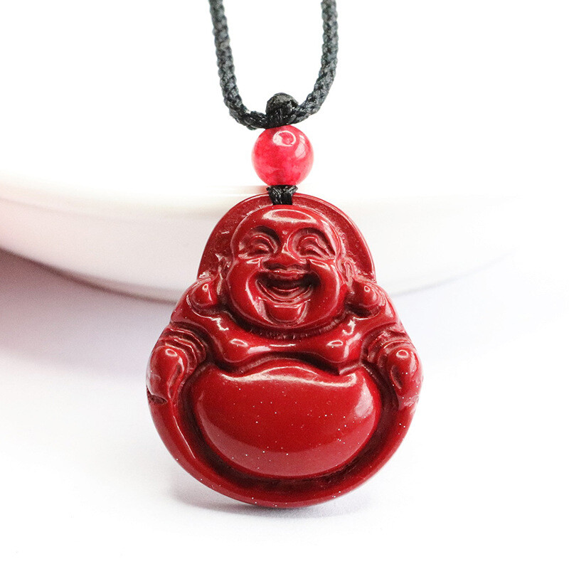 Male Female Laughing Buddha Pendant Jewelry Cinnabar Necklace Couple Talisman
