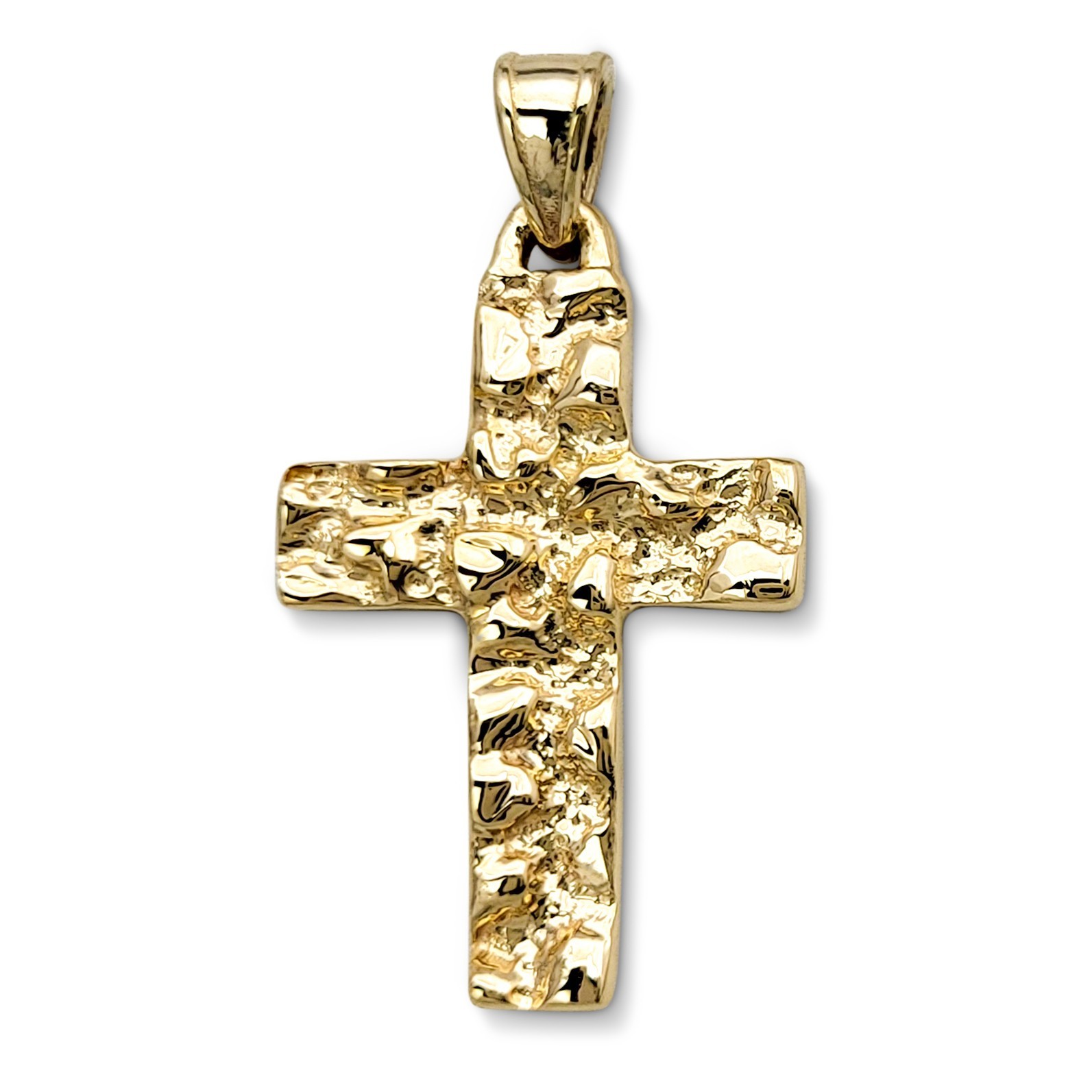 Real 10K Yellow Gold Nugget Cross Handcarved Mens Gold Cross Pendant All Sizes