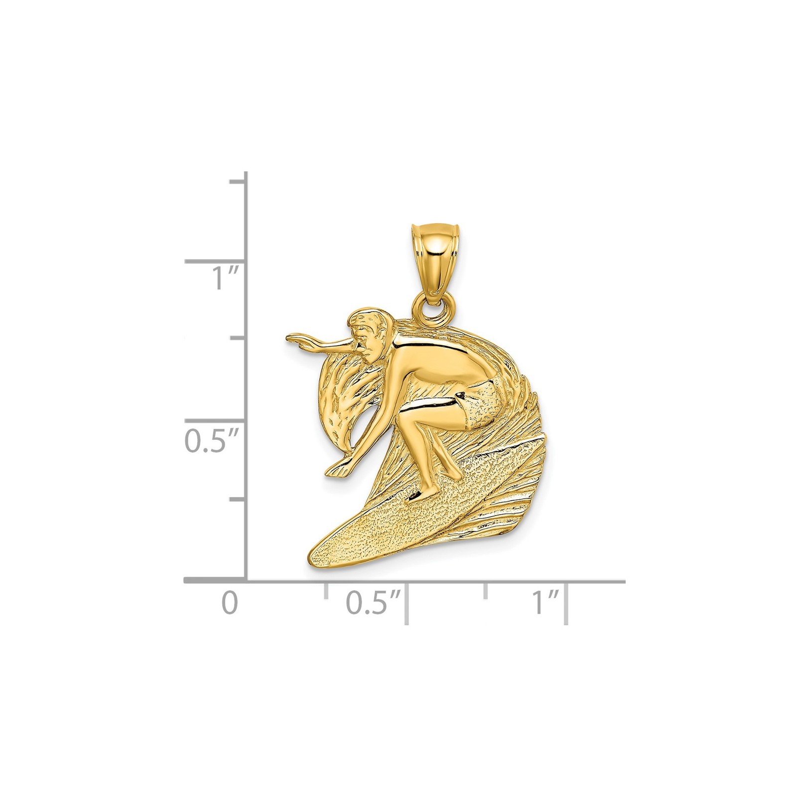 14k Yellow Gold Surfer Pendant Male Riding Wave Ocean Lifestyle Coastal Charm