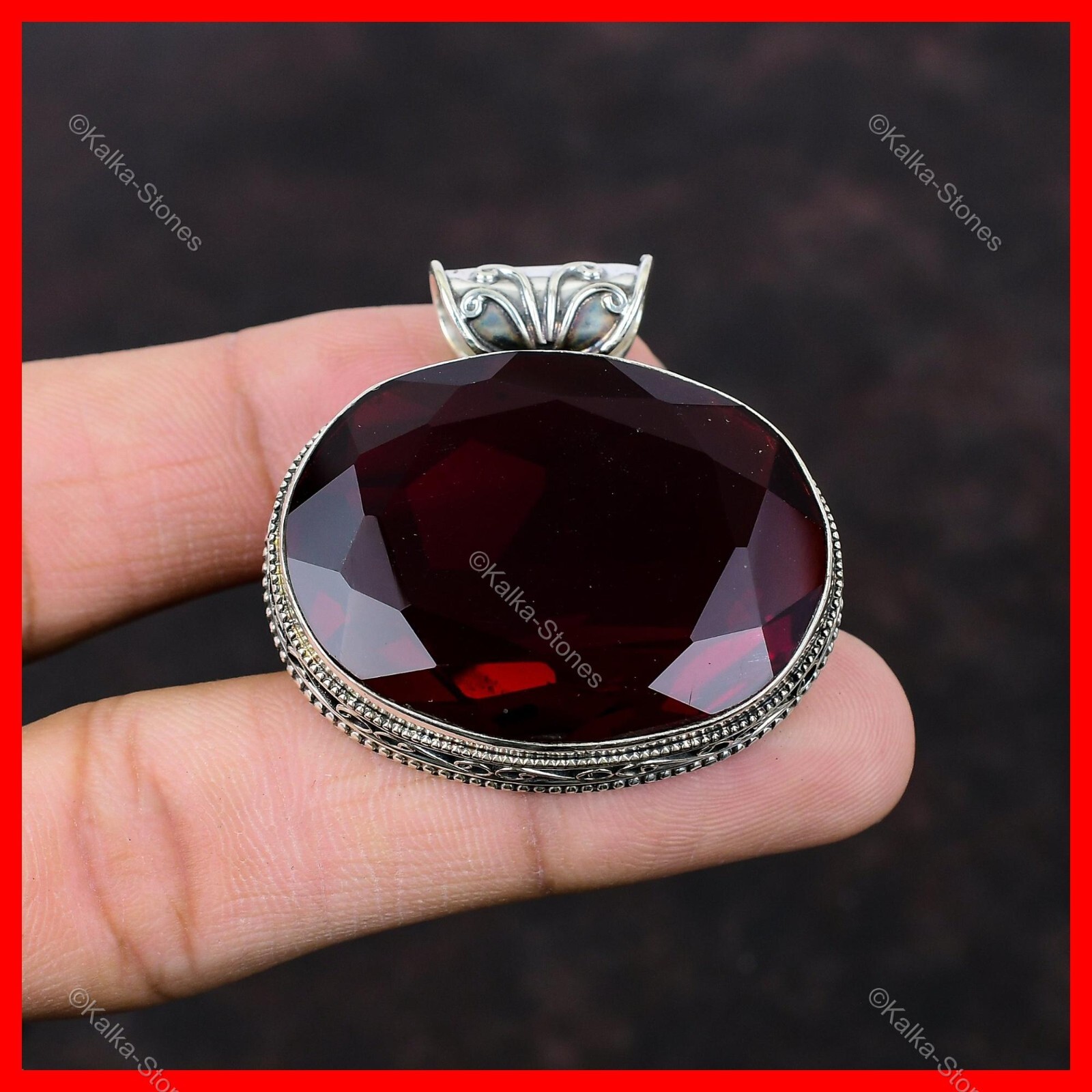 Natural Mozambique Garnet 925 Sterling Silver Bezel Vintage Ethnic New Pendant