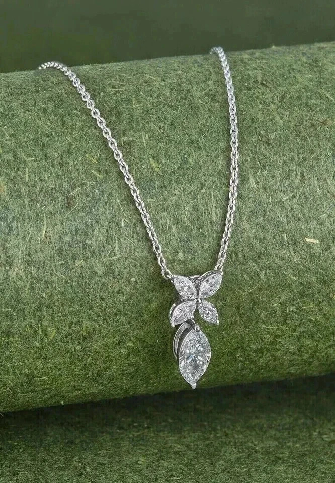 2.00Ct Marquise Cut Lab Created Diamond Women’s Pendant 14K White Gold Plated
