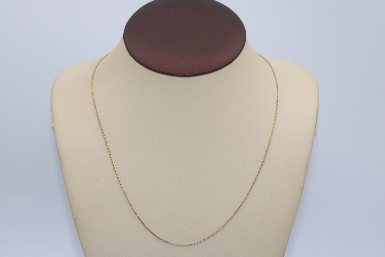 Fine 14K Yellow Gold 1MM Box Chain Necklace 19″ Long