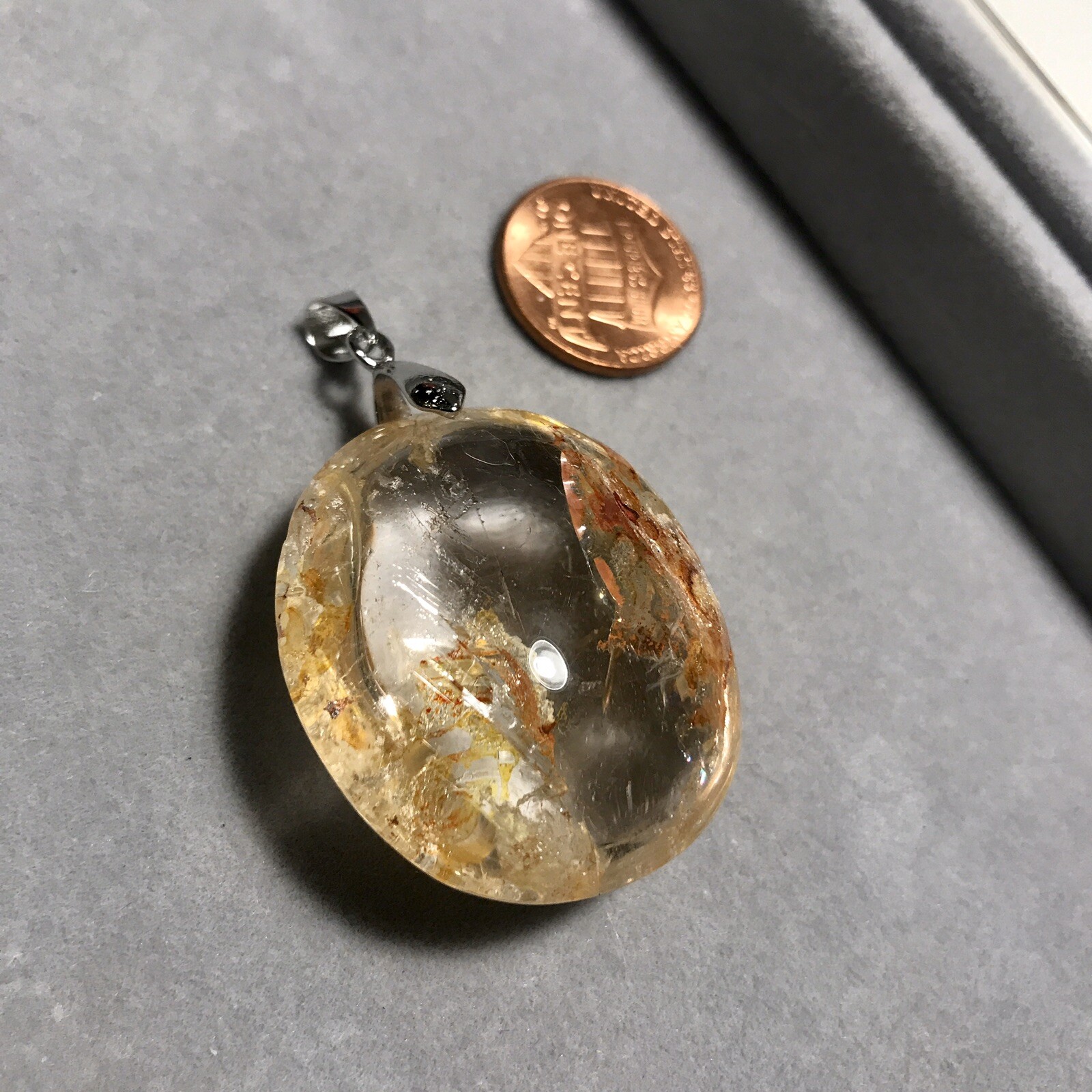 US SELLER Natural Red Yellow Phantom Quartz Pendant Oval Crystal GEM Palm Stone