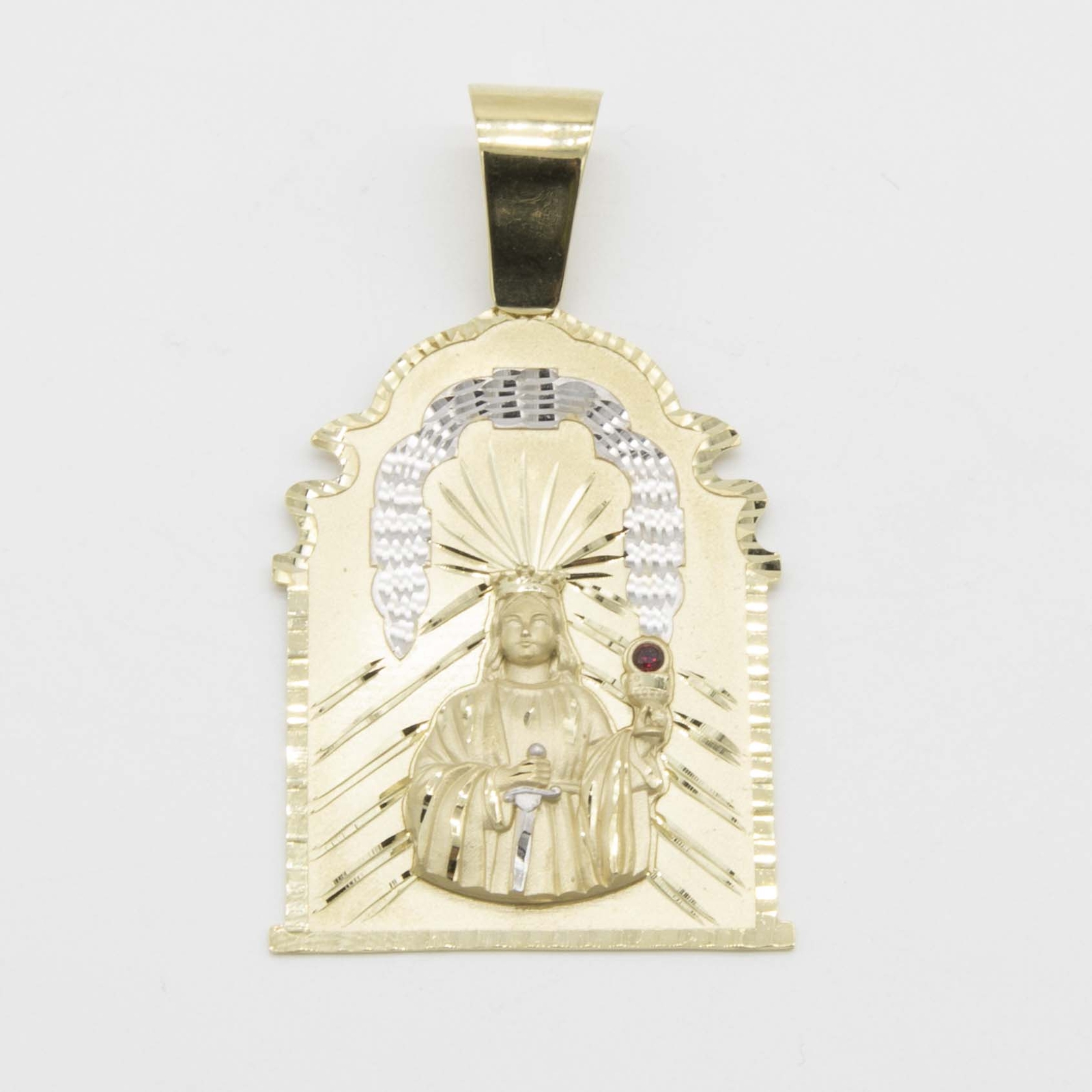 Saint Barbara Diamond-Cut Pendant Real 10K Yellow White Gold All Sizes