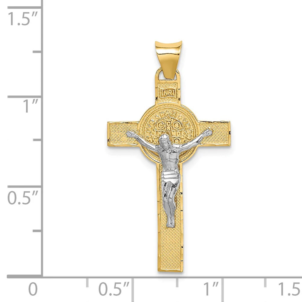 14K Two-Tone St. Benedict Medal Crucifix Cross Pendant