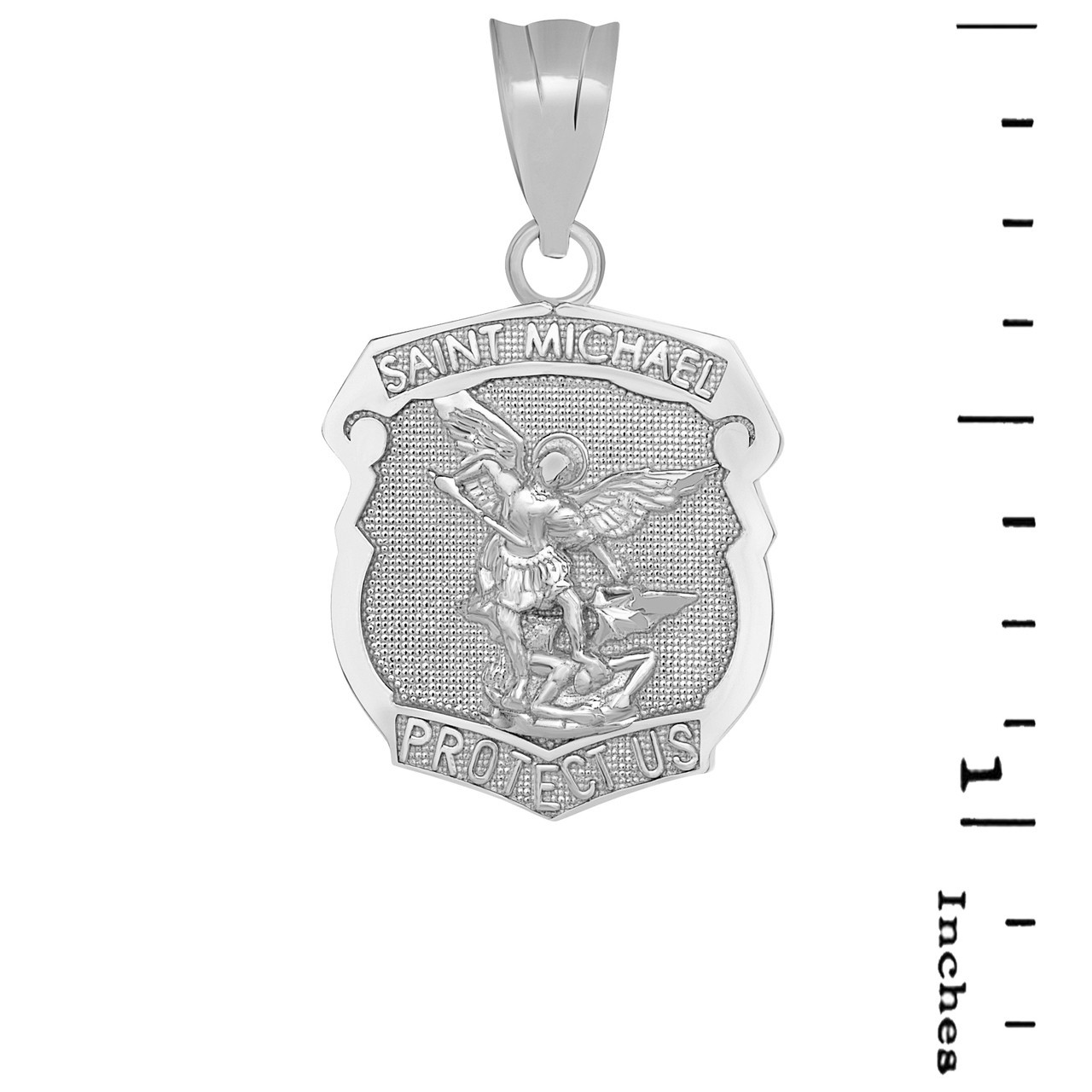 Gold St. Michael Protect Us Shield Pendant Necklace (Yellow/Rose/White/Two Tone)