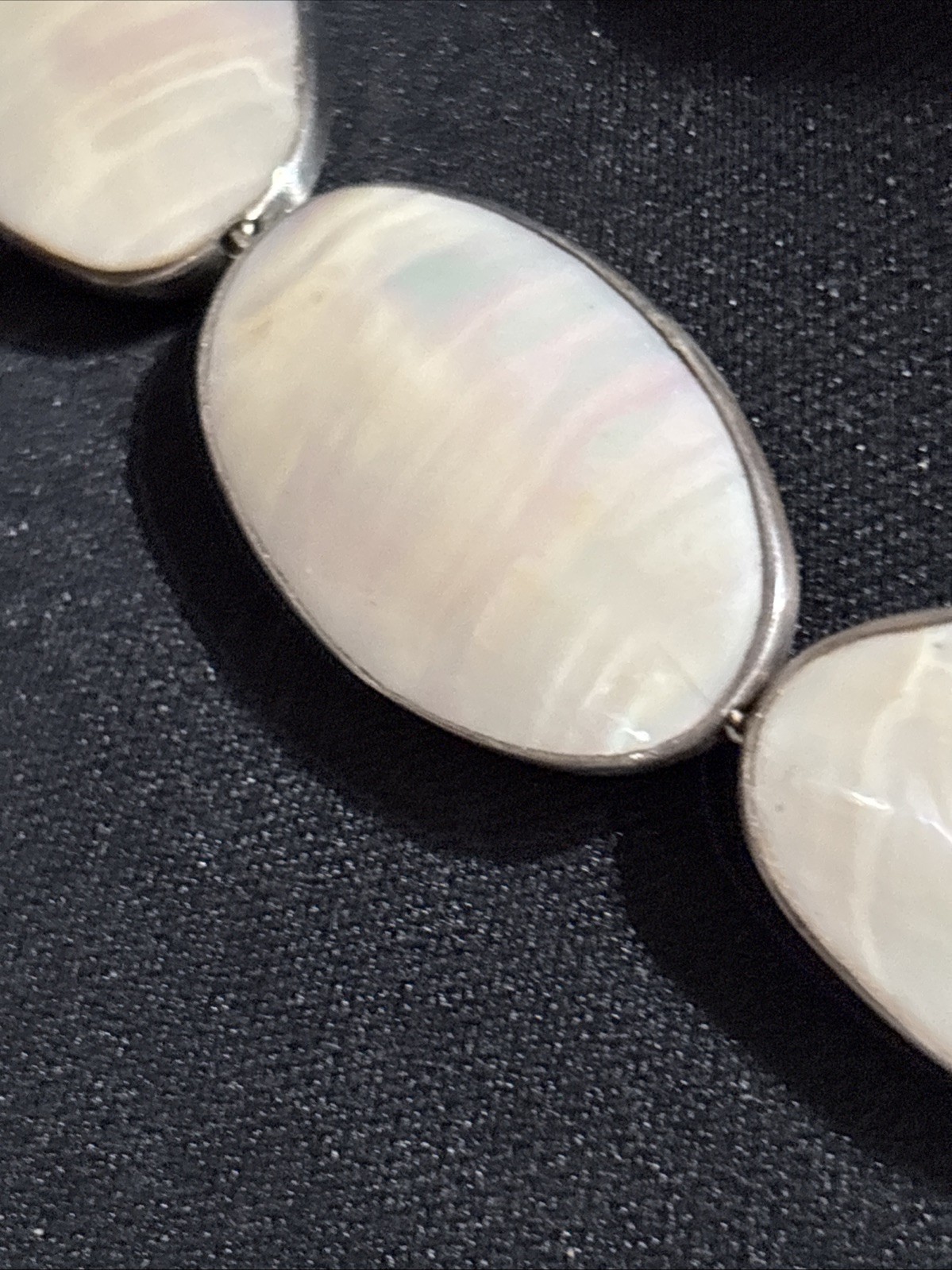 Rare Nautilus Osmena Pearl Antique 925 Silver Necklace 70cm WhiteGray Iridescent