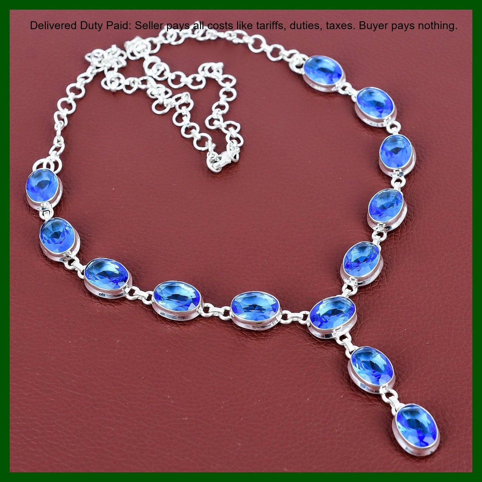 Oval Tanzanite Quartz Gemstone 925 Sterling Silver Boho Sister Chain Necklace