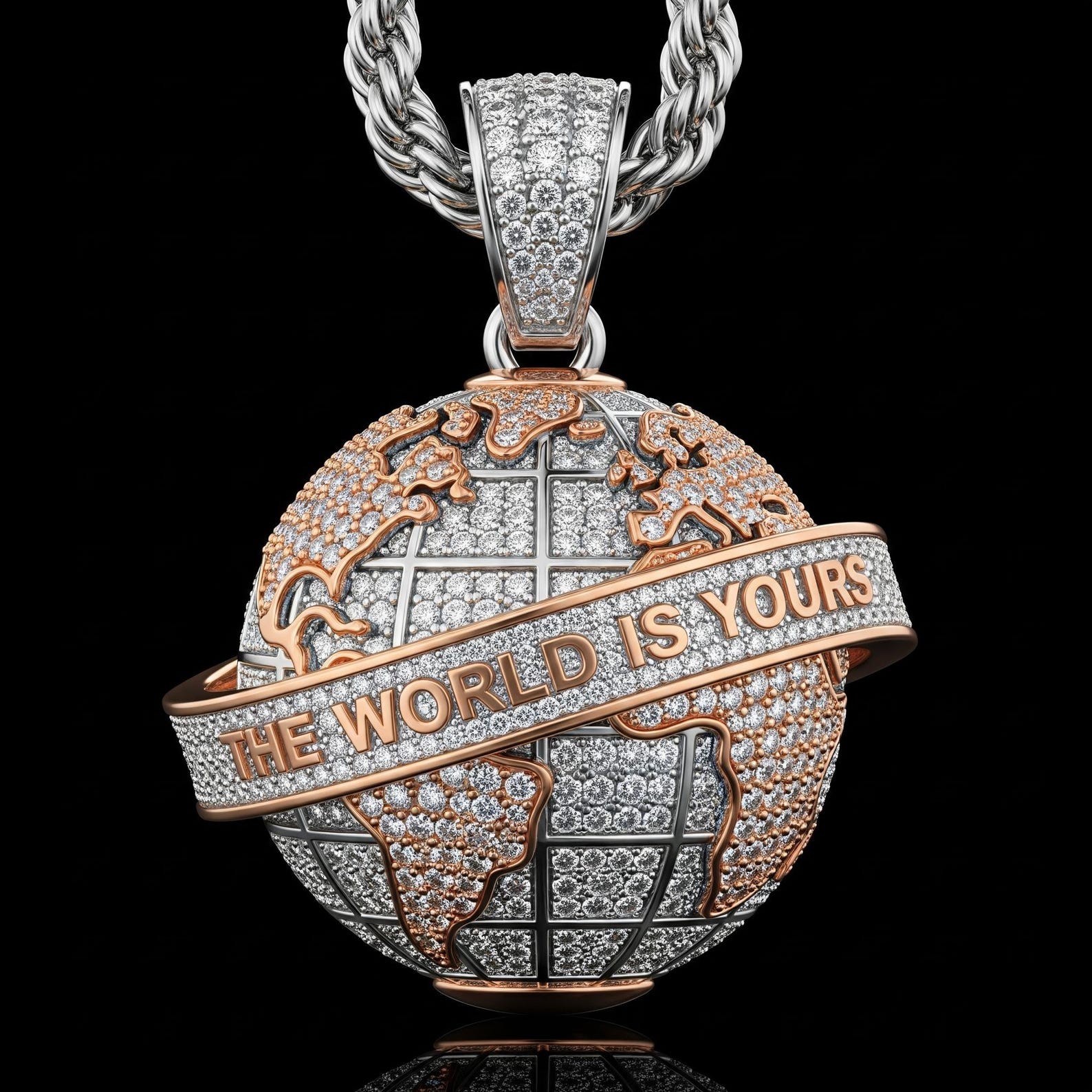 14K Rose Gold Plated Round Cut Moissanite The World Is Yours Globe Pendant