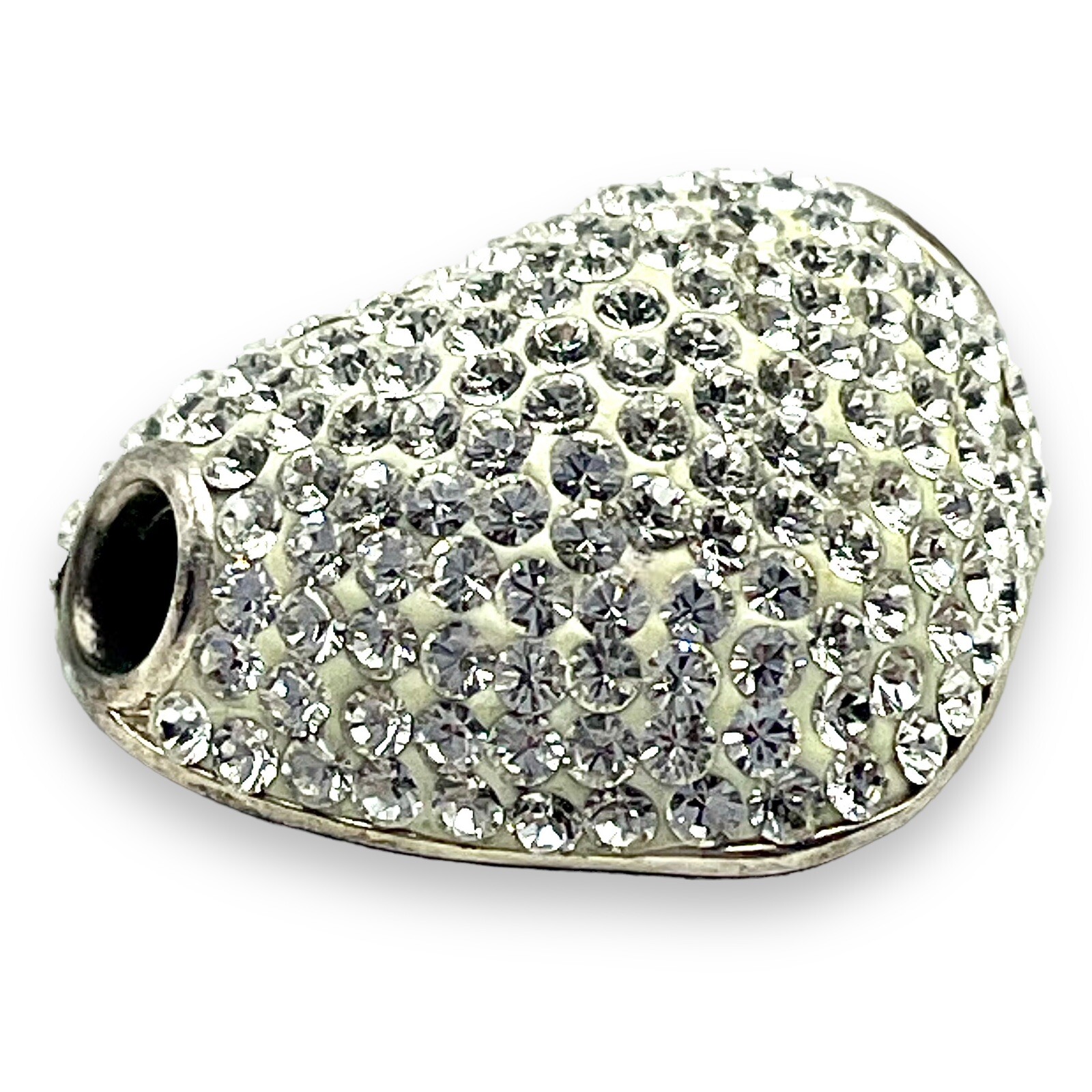 CRYSTAL PAVE HEART Slide Bead Charm 1” N925 Quiet Wealth Bling Shhhh EUC