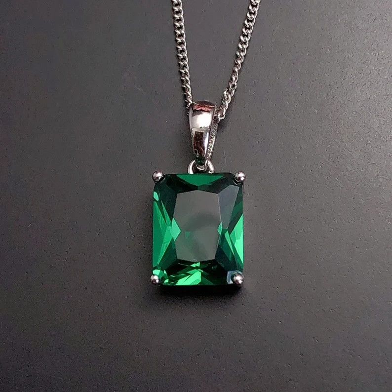 Elegant Mens Emerald Pendant 925 Sterling Silver Ring Gift Jewelry Gift Pendant