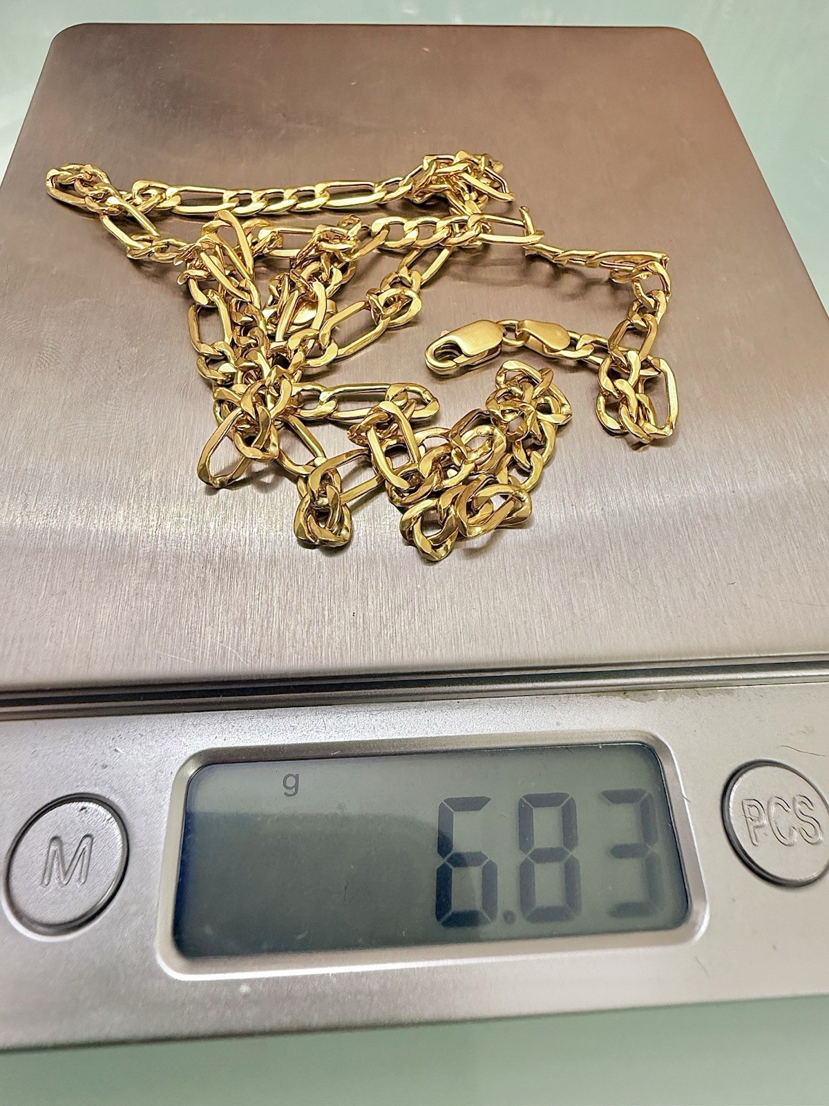 Pure 18K 750 Men Genuine Gold Chain Cuban Figaro Necklace 23.5” long 5mm 6.83g