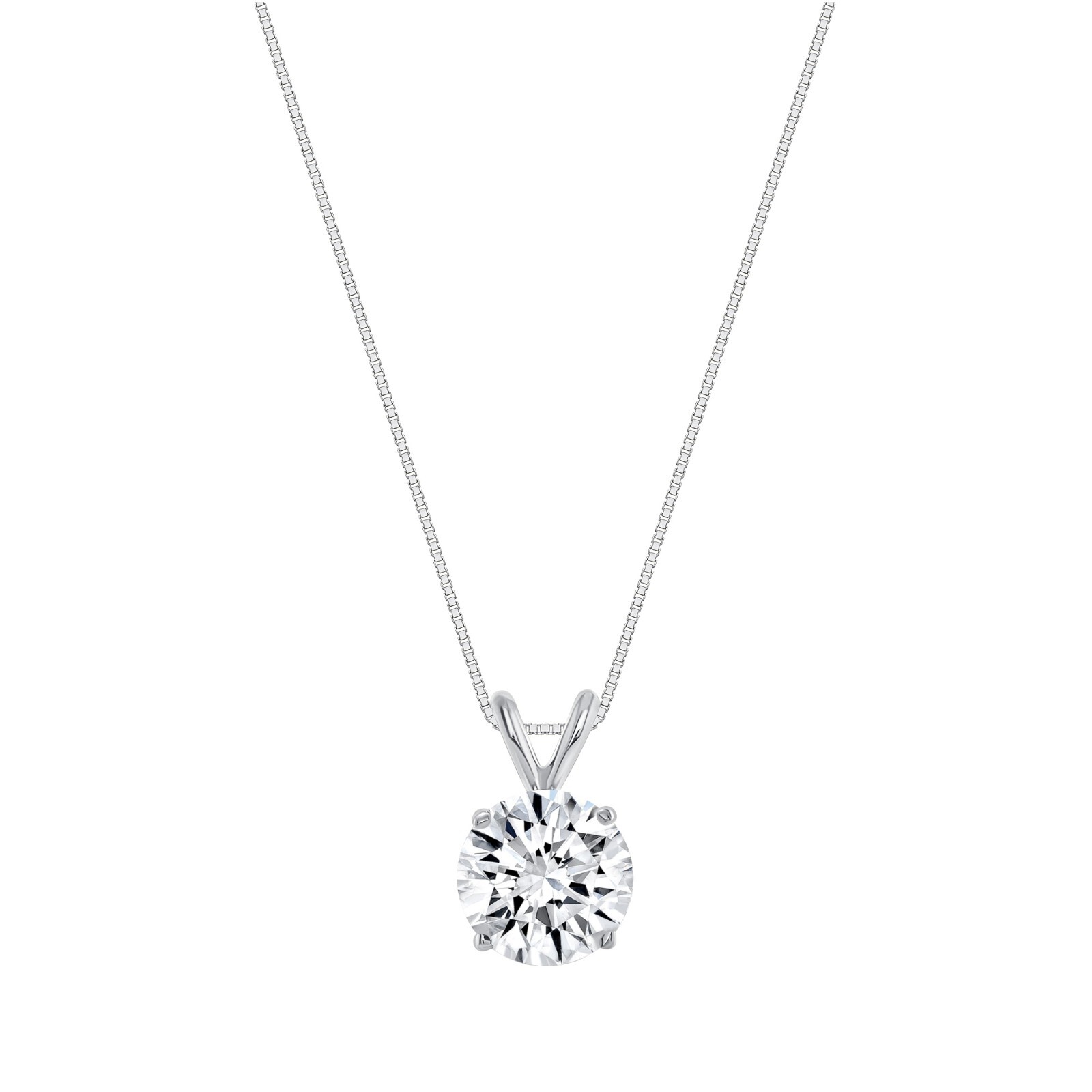 3 Ct Created Diamond Round Real 14K White Gold Solitaire Pendant 20″ Necklace