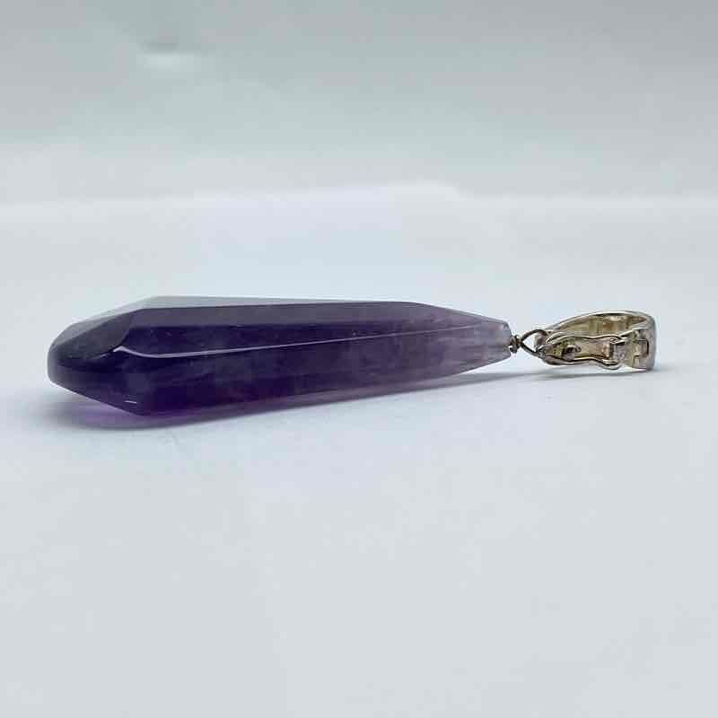 Deb Gayer Sterling Silver 925 Amethyst Faceted Shield Wedge Pendant 2.25″