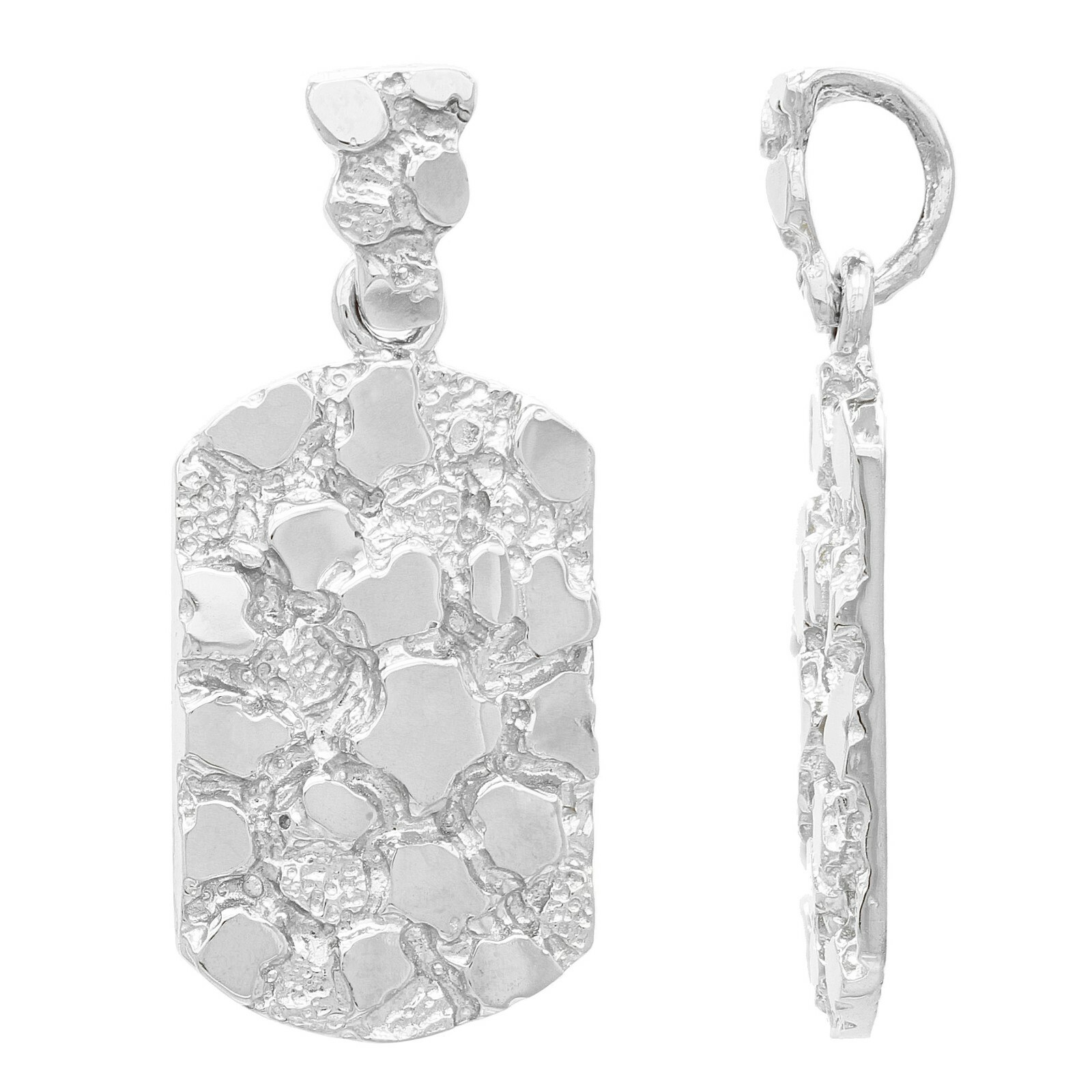 10k White Gold Dog Tag Nugget Charm Pendant 1.35″ 5.7 grams