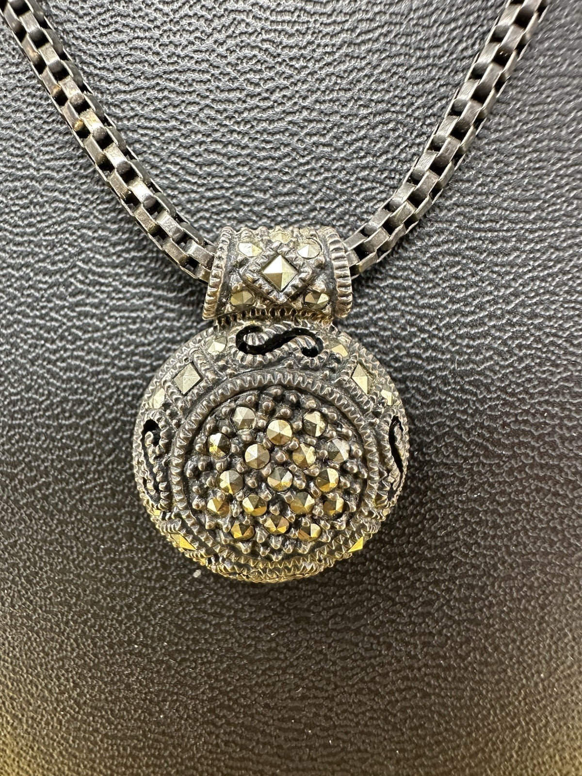 Sterling Silver Judith Jack Medallion Marcasite Pendant Choker Necklace 12g 14”