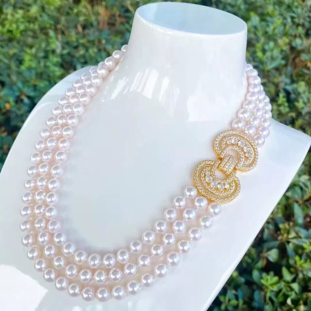 triple strands 7-8mm south sea white pearl necklace 18″19″20″