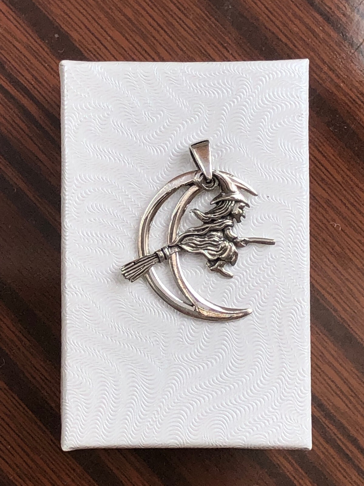 925 Sterling Silver Crescent Moon Broomstick Witch Pendant Women 26mm1.02″/31mm