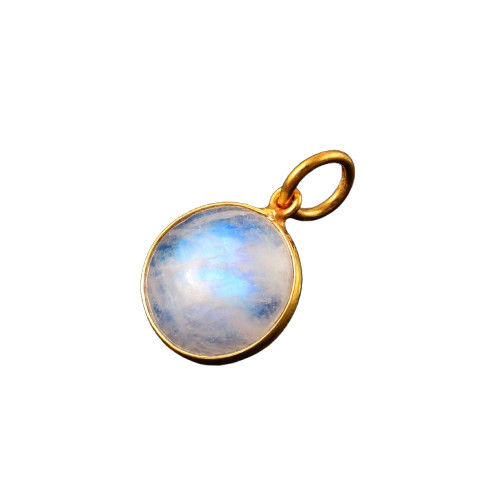 14K Yellow Gold Moonstone Pendant Pear Cut Blue Sheen Gemstone Necklace 3154