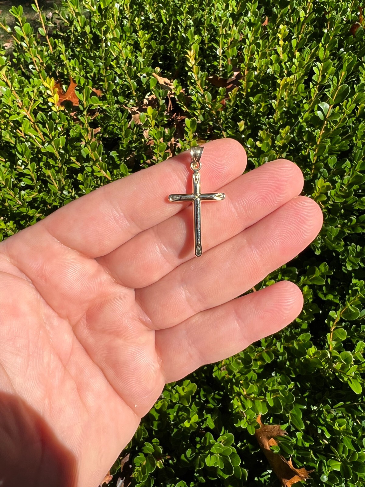 Real 14k Yellow Gold Plain Cross Crucifix Pendant Necklace Mens Ladies 1″ Medium