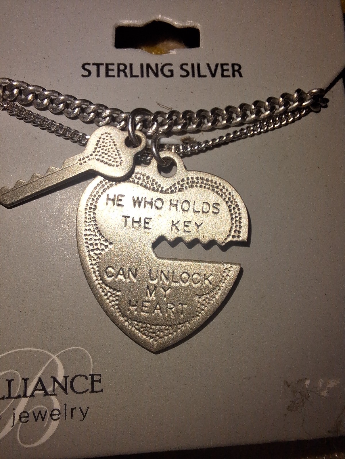 Sterling Silver “He Who Holds The Key” Heart & Key Charm Necklace Brilliance Jew