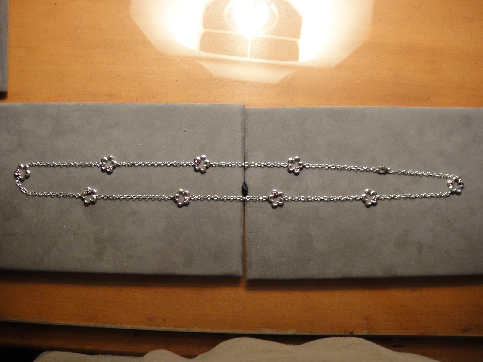 NEW solid sterling 30″ chain 9 station necklace with rhodolite garnets rhodium