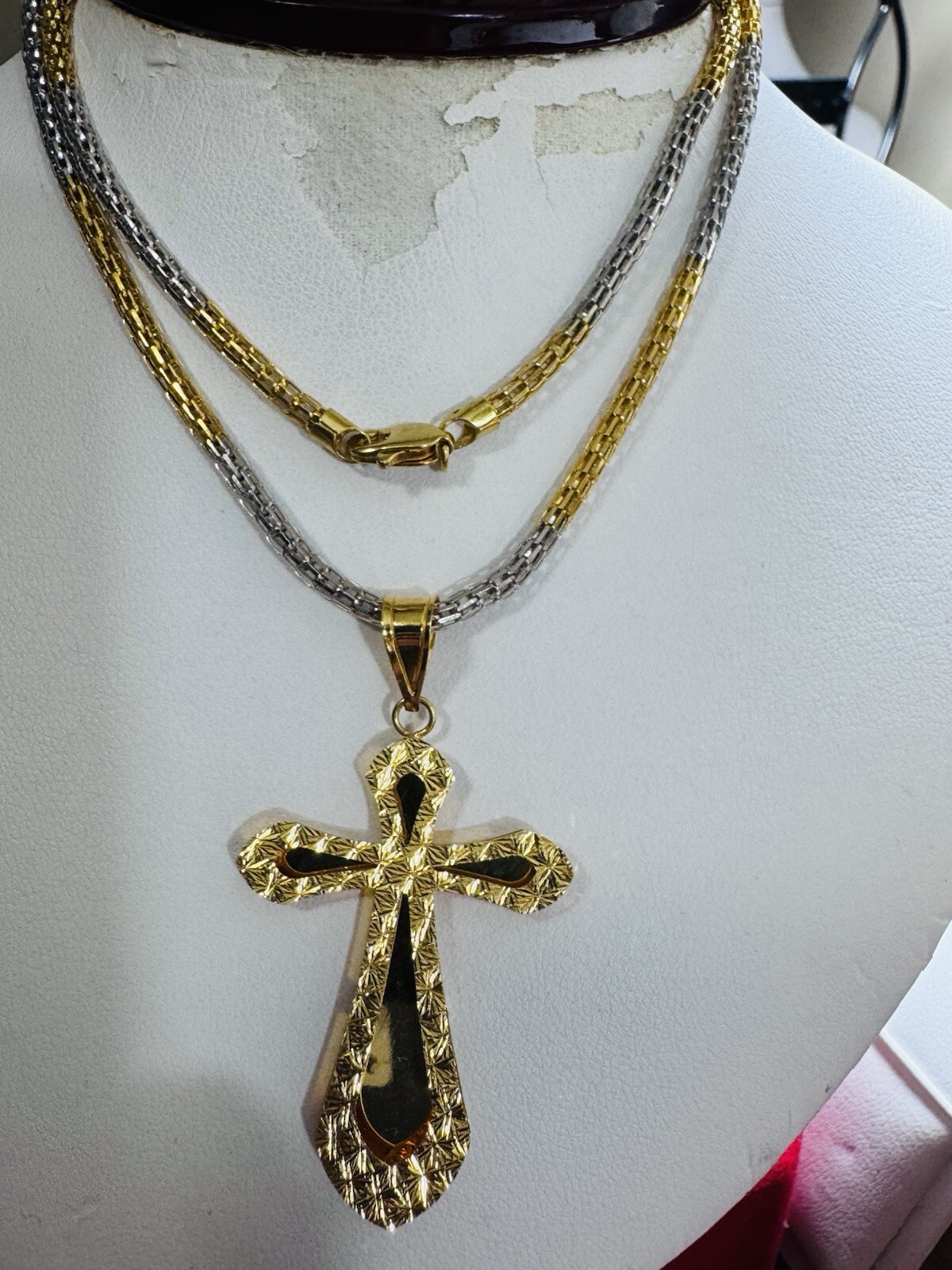 22C 22K 916 Fine Real Gold 21.5”/22” Long Cross Necklace 14.8g 3mm Mens-Womens