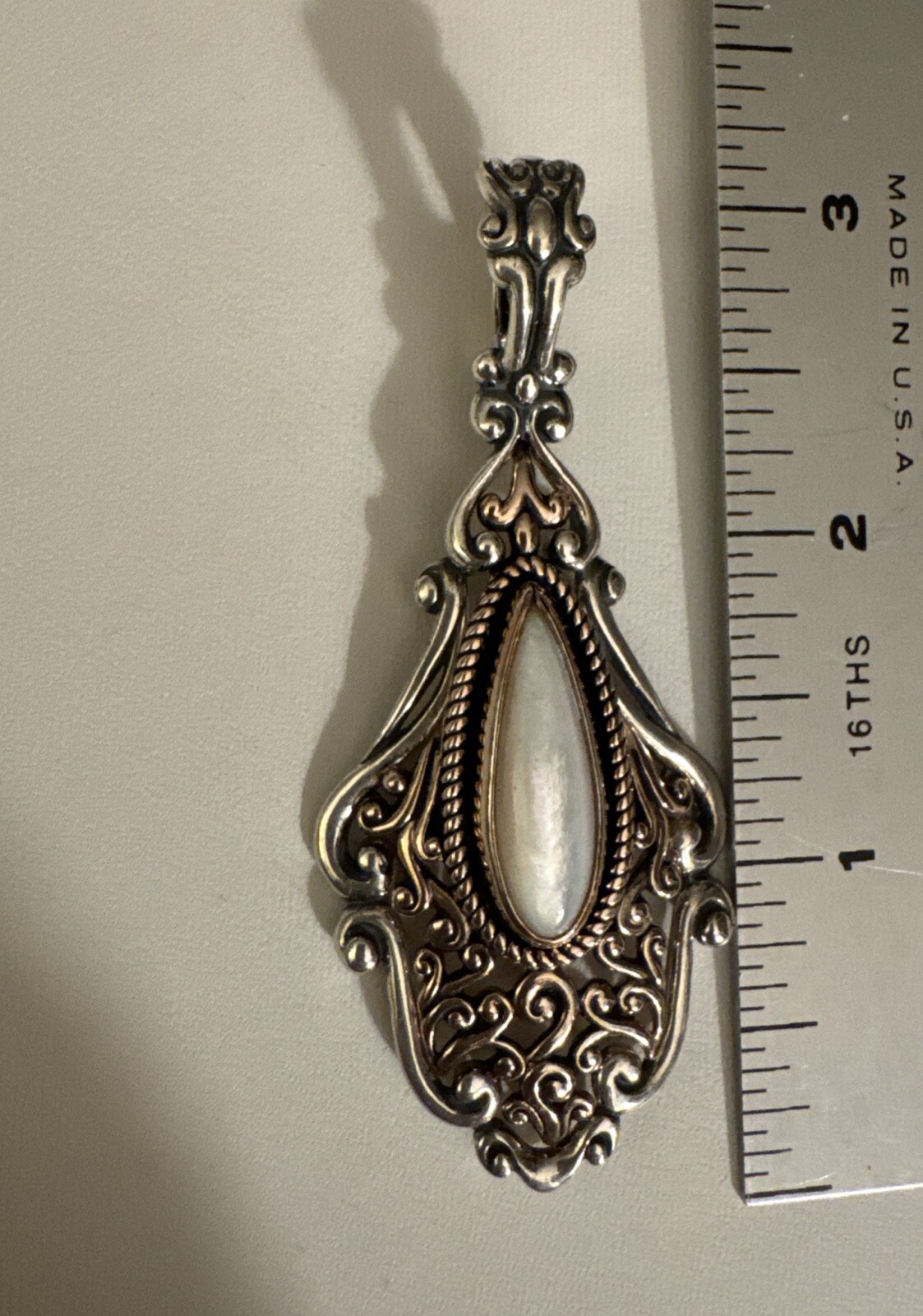 Carolyn Pollack Sterling 925/Copper Filigree Mother of Pearl Pendant Enhancer 3”