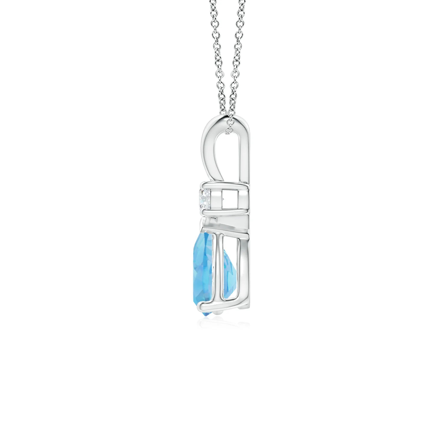 Angara Natural Swiss Blue Topaz Teardrop Pendant Necklace with Diamond in Silver