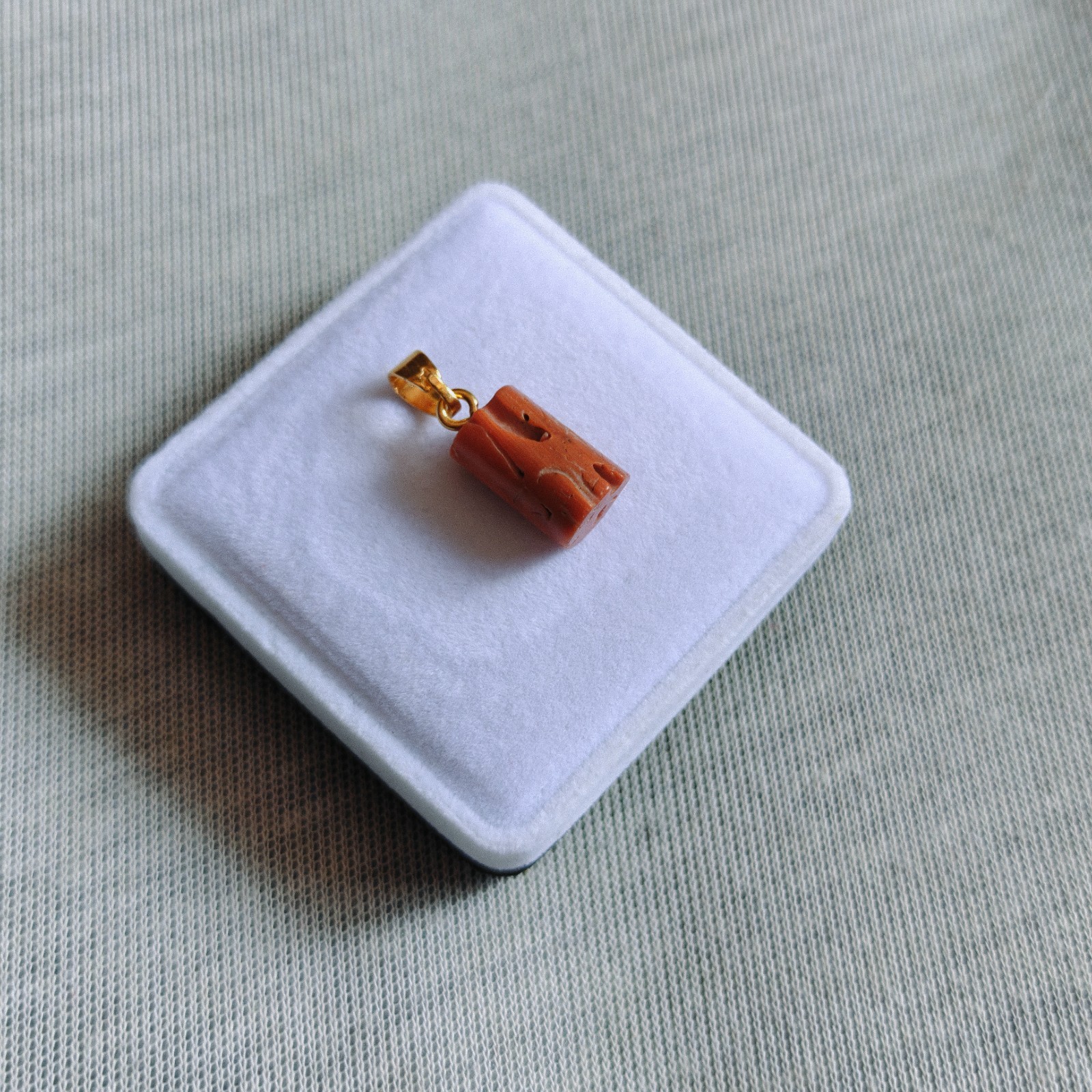 Natural Italian Orange Coral Tube Brass Pendant Handmade Coral Gemstone Jewelry