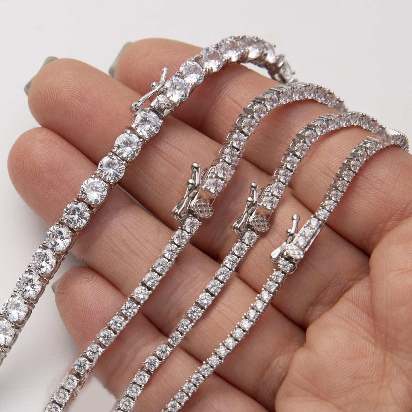Round-Cut Shiny Tennis Chain Necklace Sterling Silver 925 All Sizes