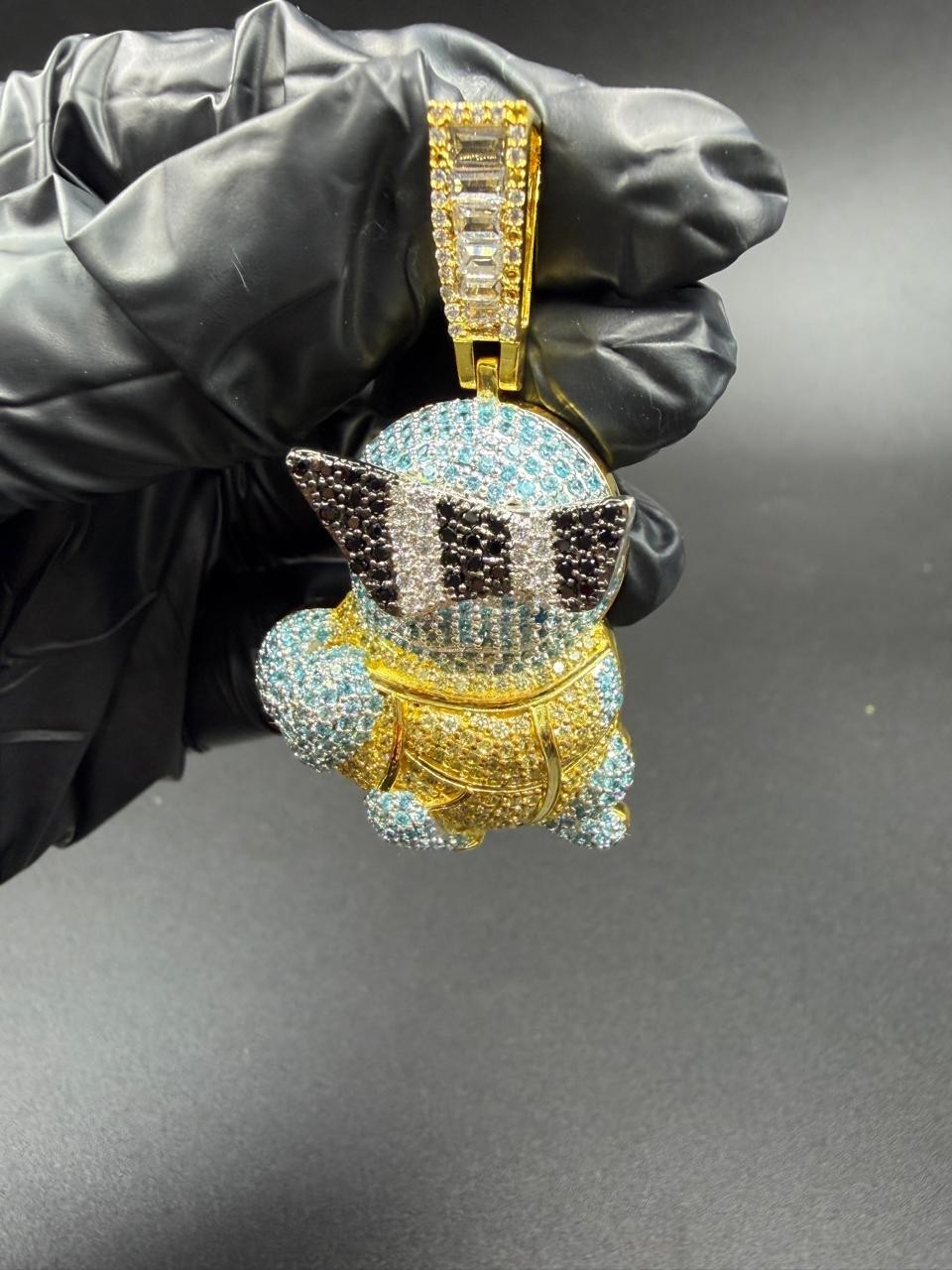 4Ct Round Cut Moissanite Squirtle Cartoon Pendent 14K Yellow Gold Plated Silver