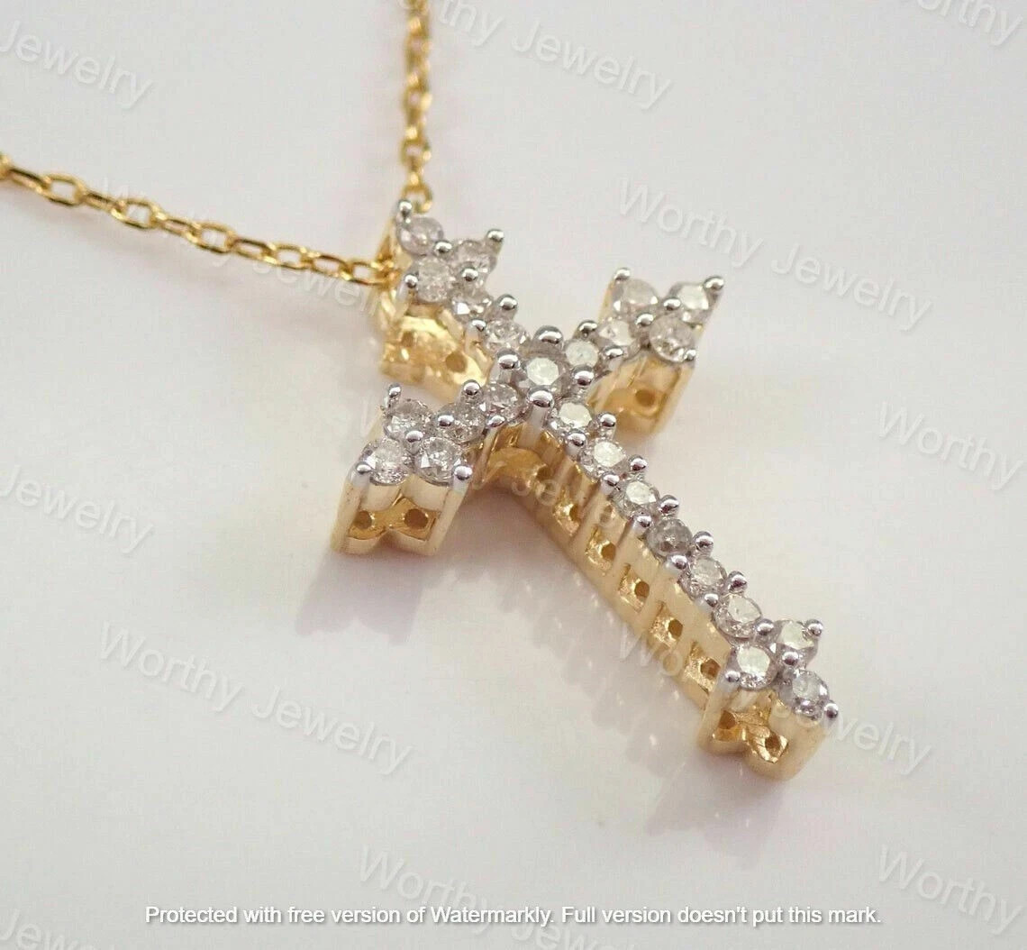 1.50Ct Round Cut D/VVS1 Diamond Cross Pendant 14K Yellow Gold Finish Free Chain