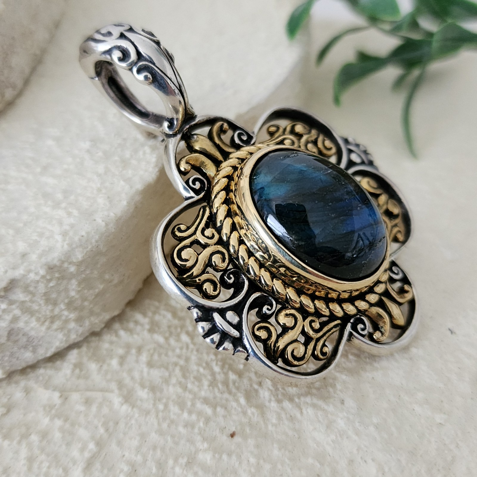 Carolyn Pollack 925 Sterling Silver & Brass Labradorite 2.25″ Enhancer Pendant