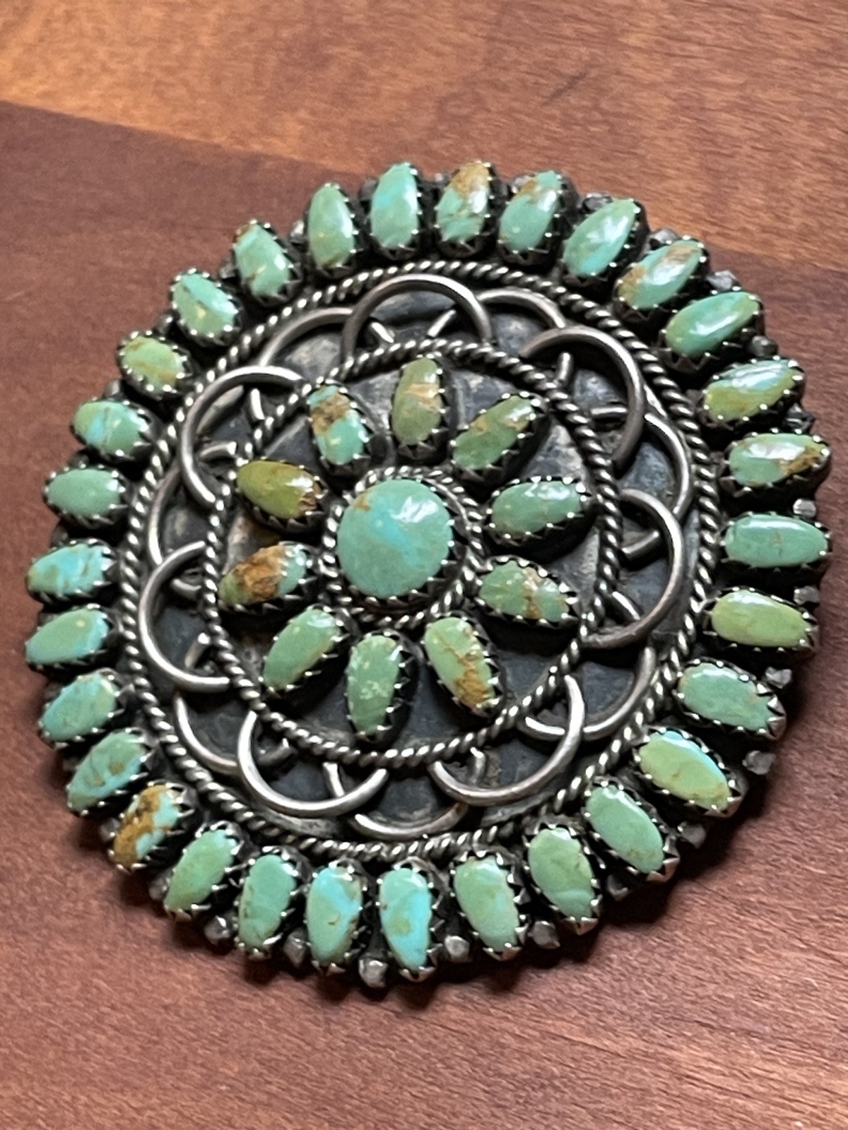 Vintage Navajo Larry Moses Begay LMB Sterling Silver Green Turquoise Pendant Pin