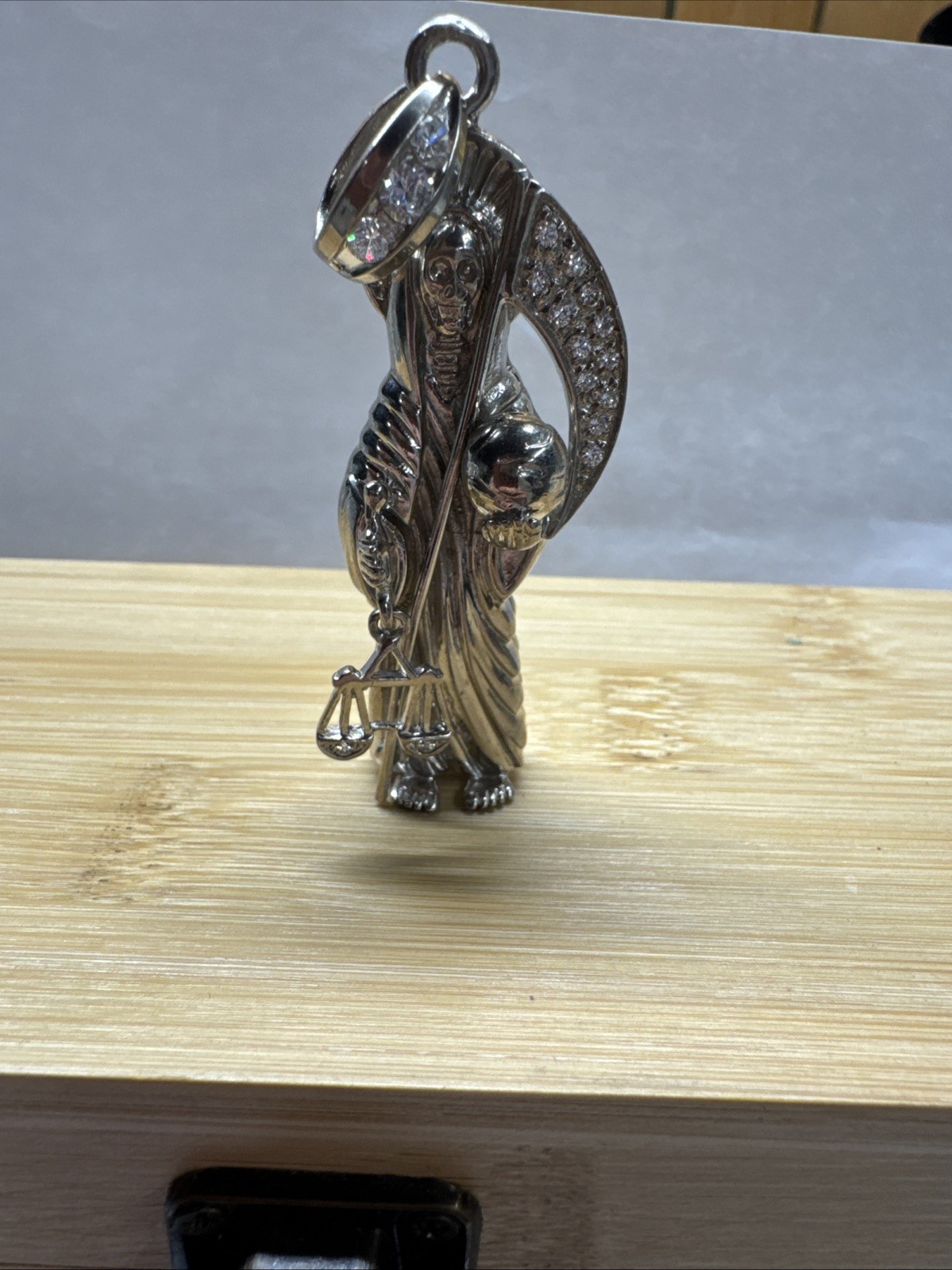 Sterling Silver Grim Reaper pendant Dije de la Santa Muerte Plata REAL 925 Cz