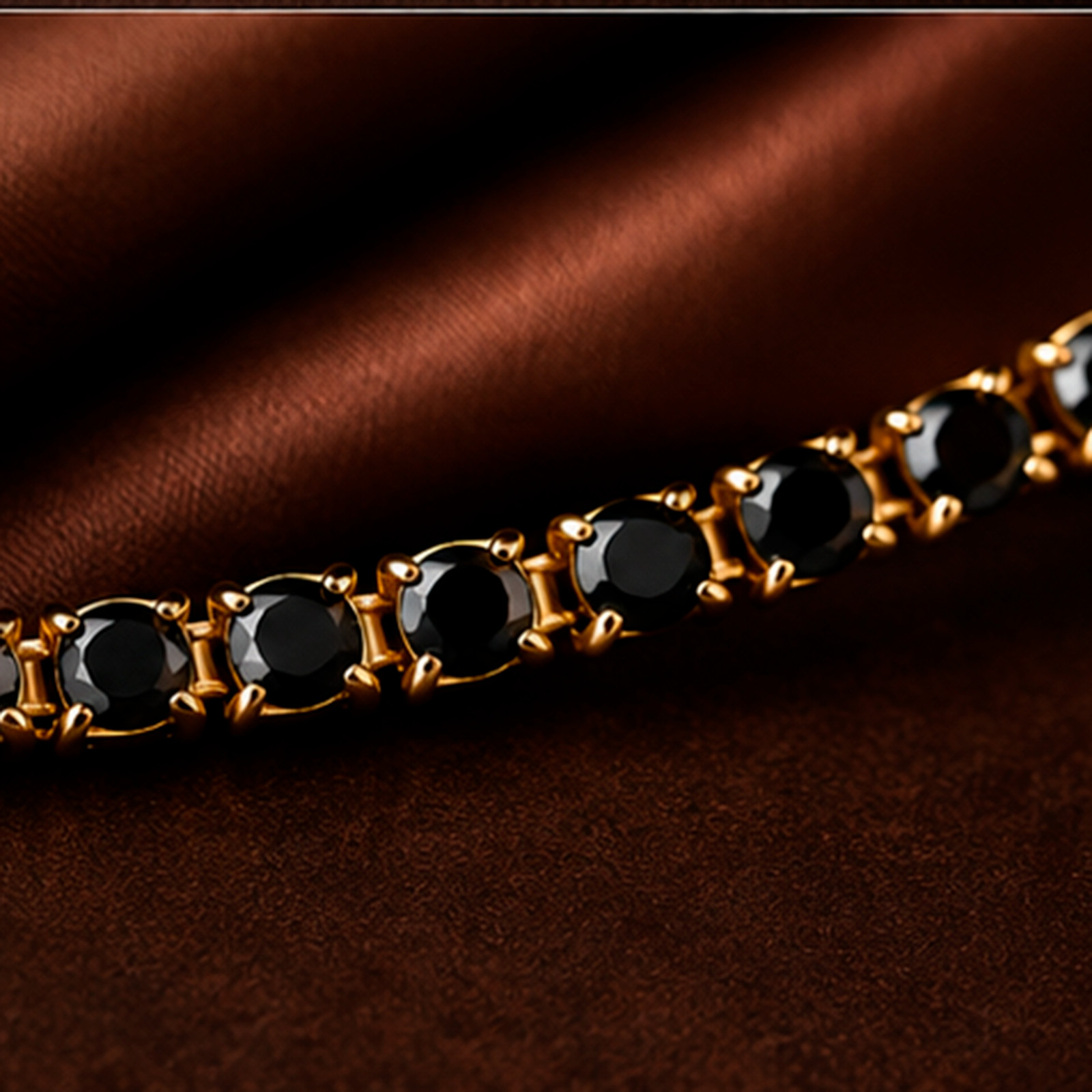18K Yellow Gold Plated Black Diamond Tennis Necklace Unisex 17″ in