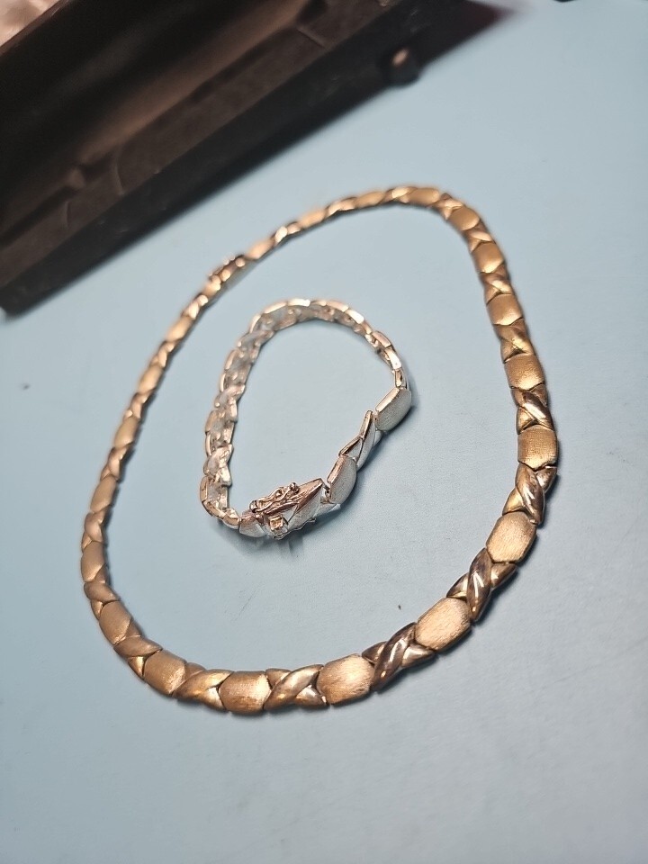 STERLING SILVER Link NECKLACE and BRACELET Set FAS 40.32g 16 in 7 in